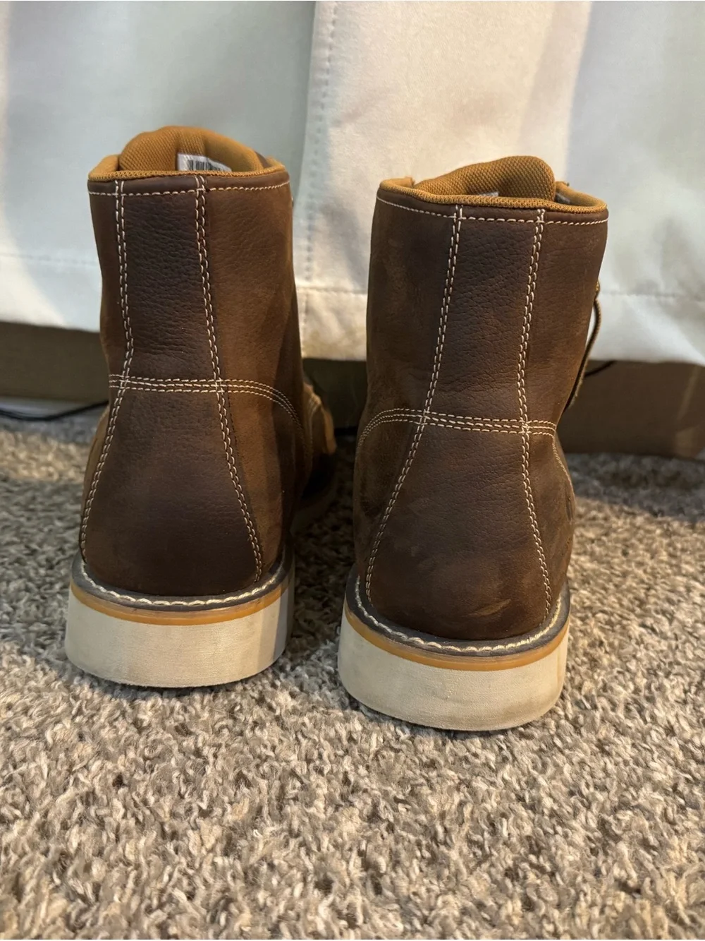 Carhartt Brown Moc Toe Work Boots with Cream Sole